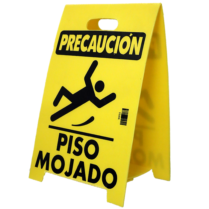 Letrero de precaución piso mojado — Don Pulcro