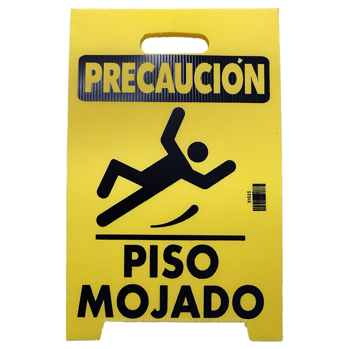 Letrero de precaución piso mojado — Don Pulcro