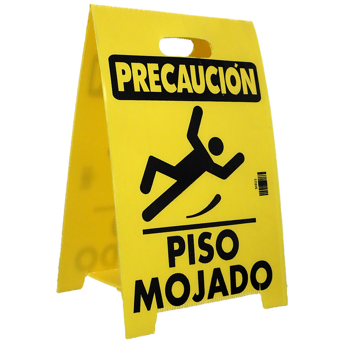 Letrero de precaución piso mojado — Don Pulcro